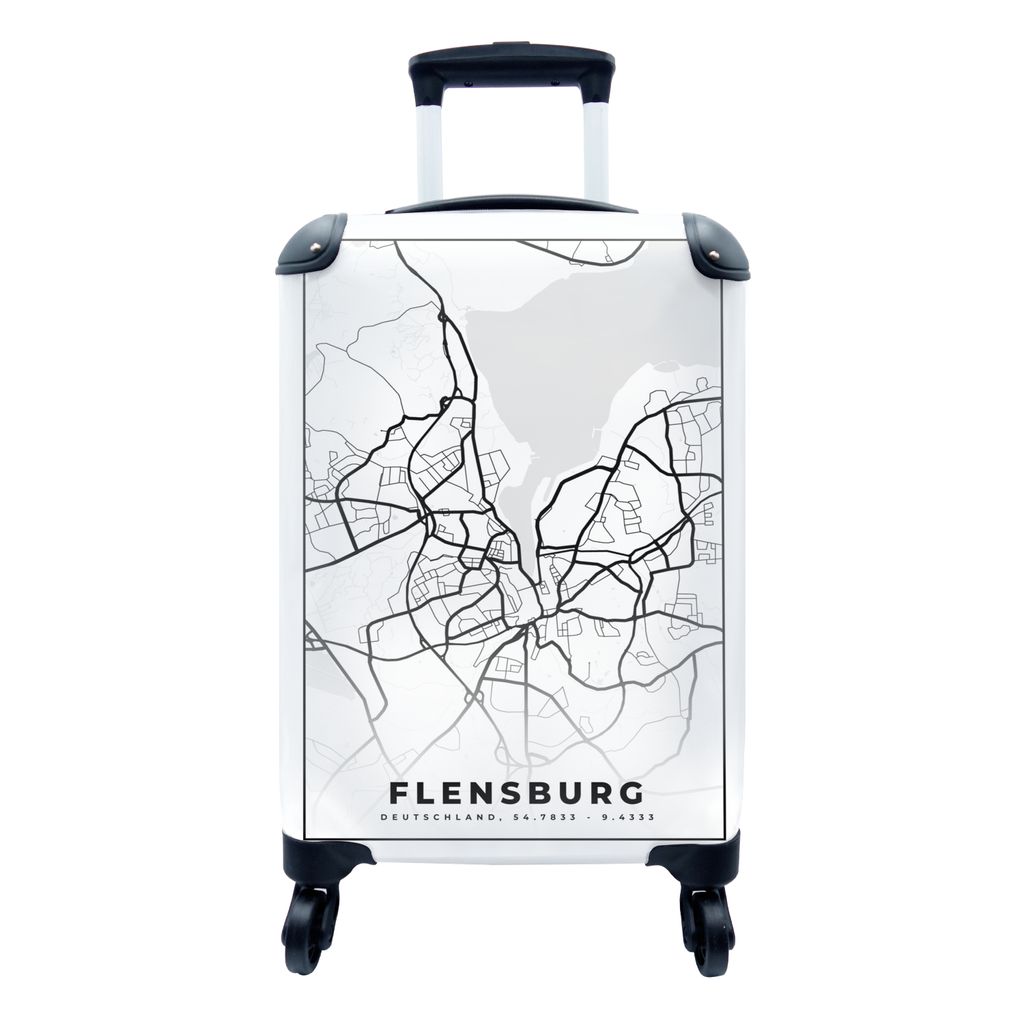 MuchoWow Koffer Handgepäck Trolley Rollkoffer Kleine Reisekoffer mit 4 Rollen - Flensburg - Karte - Stadtplan - Cabin Size < 55x40x23 cm & 55x40...