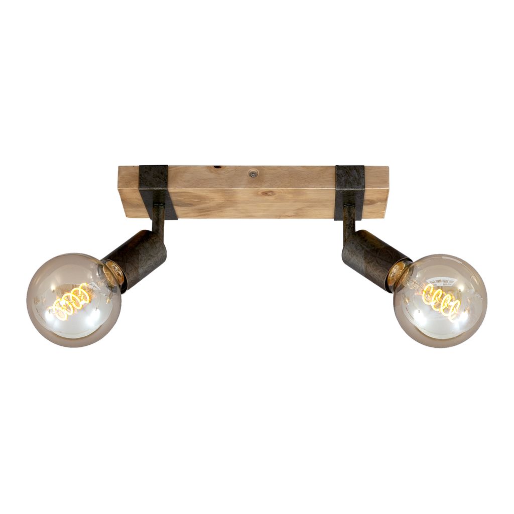 Spots, plafondlamp, scharnierend, 2x E27, metaal/hout, Productafbeelding 