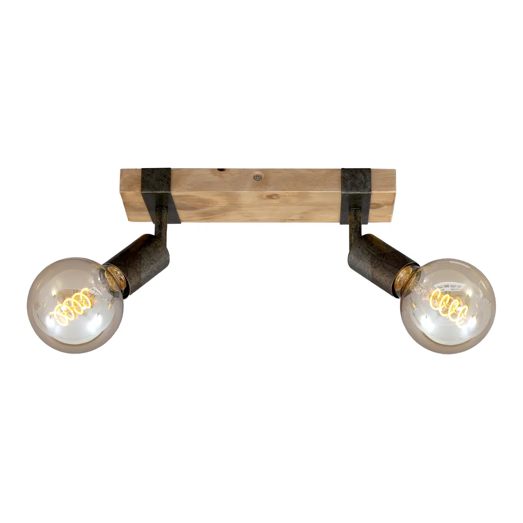 Luminaire Plafonnier 2 Spots Orientables Design Industriel et Bois