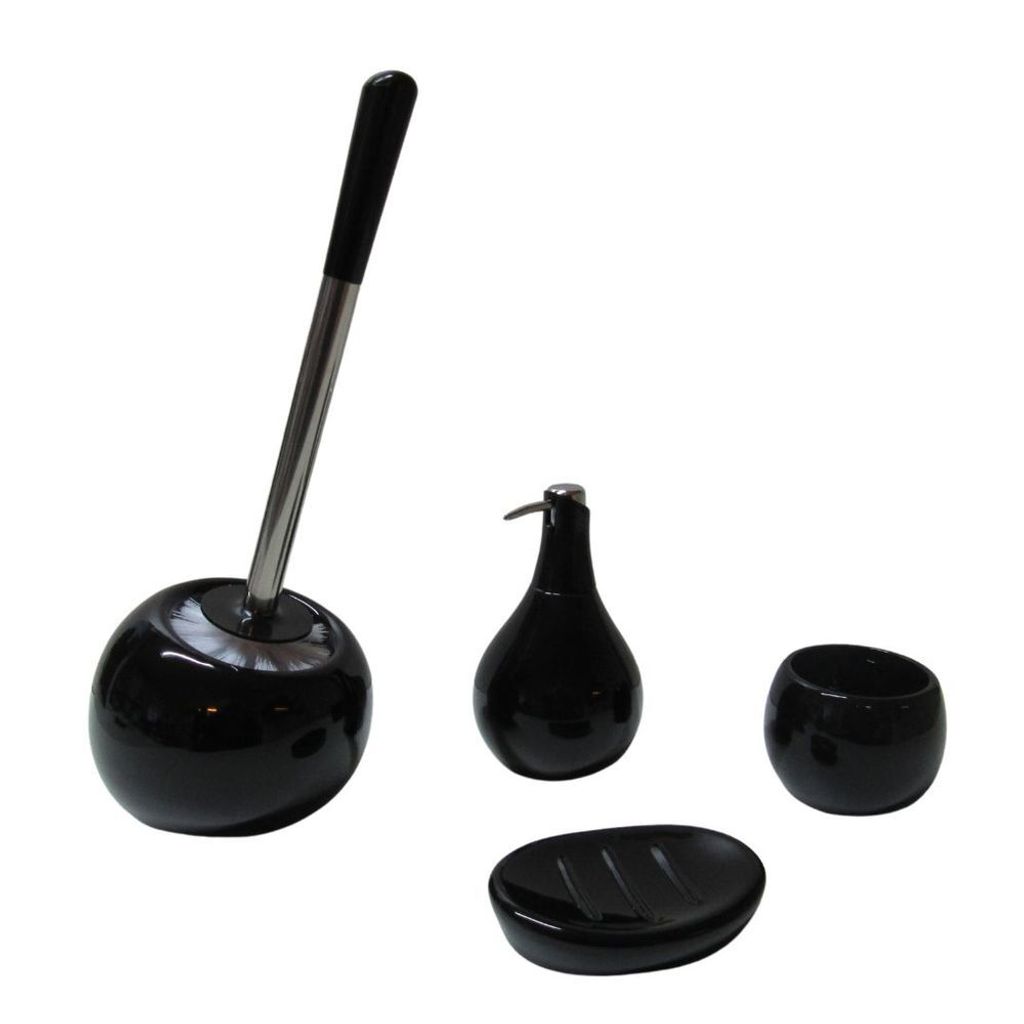 4tlg Set Bad Accessoires WC-Bürste Seifenspender Zahnputzbecher Seifenschale Coppa Schwarz