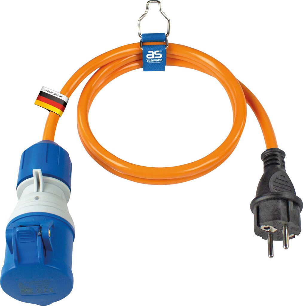 as-Schwabe Camping CEE-Adapterleitung 1,5m Schuko auf CEE-Kupplung 230V 16A IP44