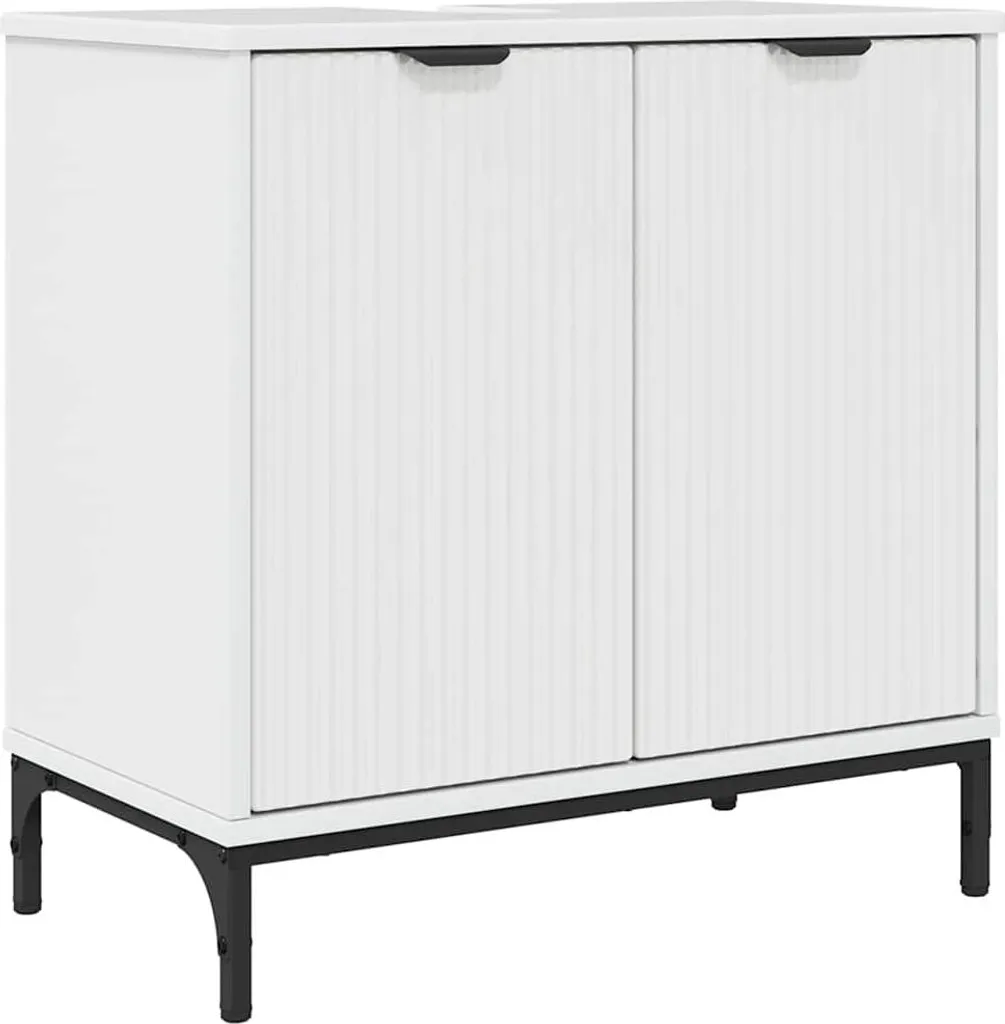 Mobile Bagno 60-80cm Bianco Lucido con Lavabo e Cassettoni
