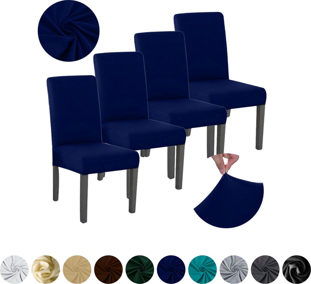 MEBLE ODNOWA, Stuhlhusse, Stuhlbezug, Standardgröße, Glat, Navyblau, 4er, elastisch, Stuhlbezüge, Stuhlhussen, maschinenwaschbar, stretch hülle...