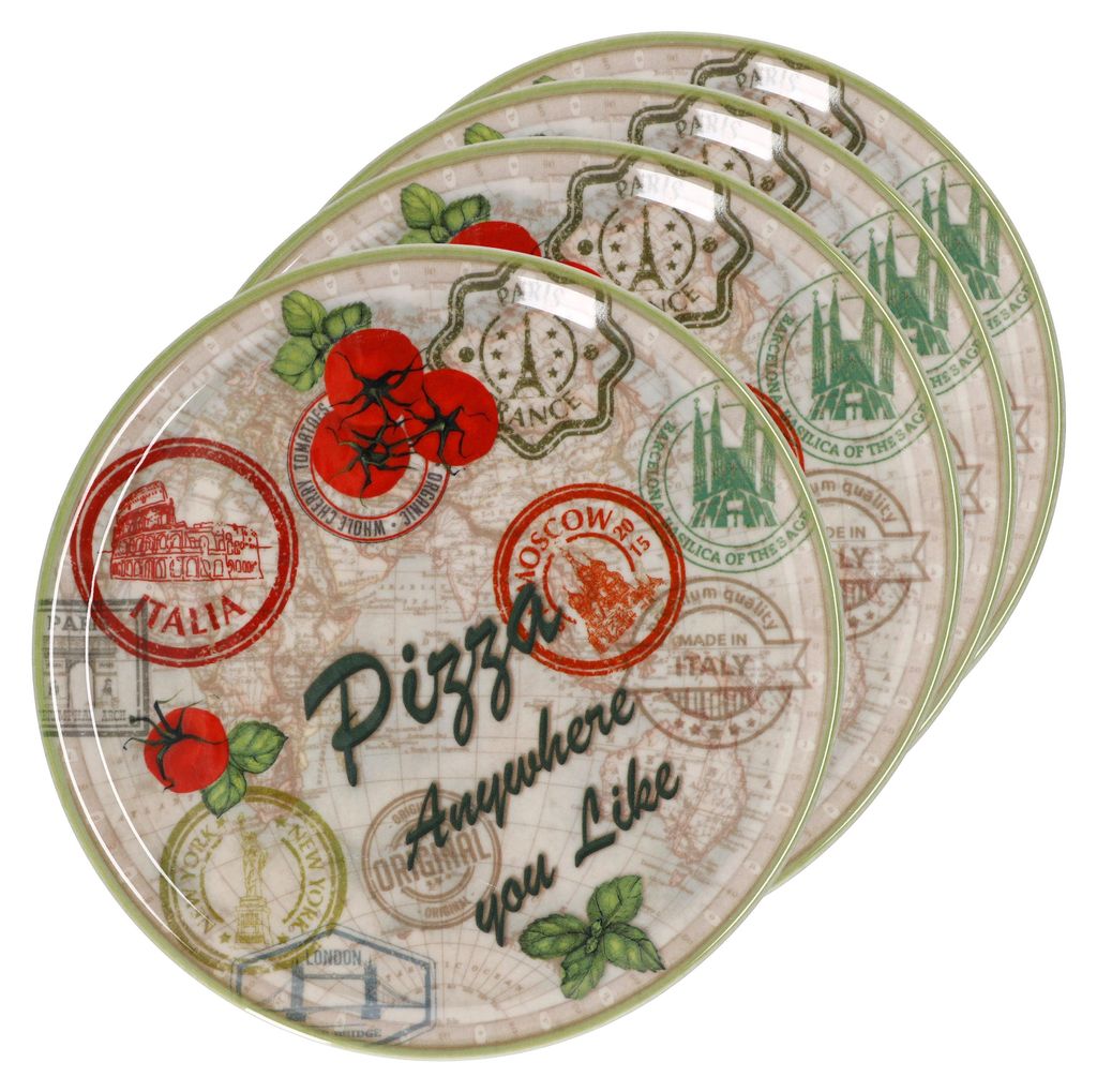 4er Set Pizzateller Moskau grün Ø 33 cm Servier-Platte Produktbild 