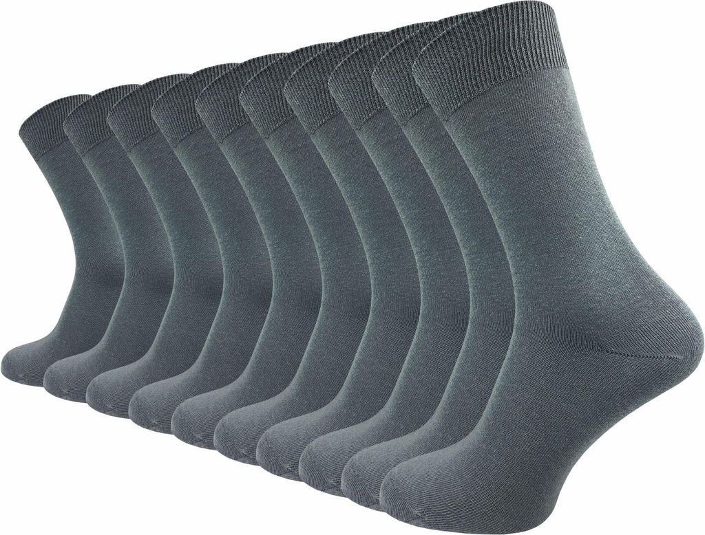 Gawilo 100% Baumwolle Socken (10 Paar) | Komfortbund venenfreundlich | Herren & Damen, Dunkelgrau / 35 - 38