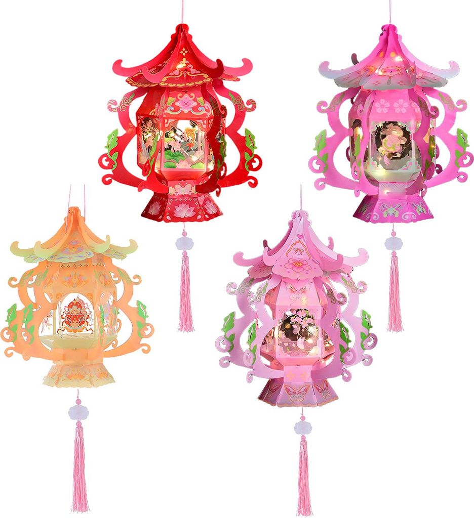 Handgefertigtes traditionelles chinesisches Laternenset, handgefertigte, handgehaltene 3D-hohle chinesische Palastlaterne mit Lotusquaste für die ...