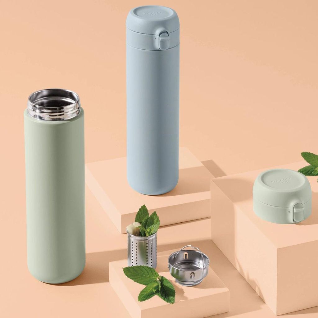 BergHOFF LEO - Thermoflasche 700ml - Herausnehmbarer Tee- und Fruchteinsatz - aus Edelstahl - Doppelwandig - für heiße und kalte Gerichte - Grun