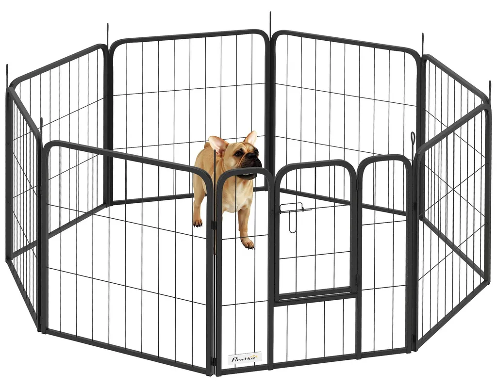 Parc chien acier modulable 8 panneaux avec porte de sécurité 60 cm