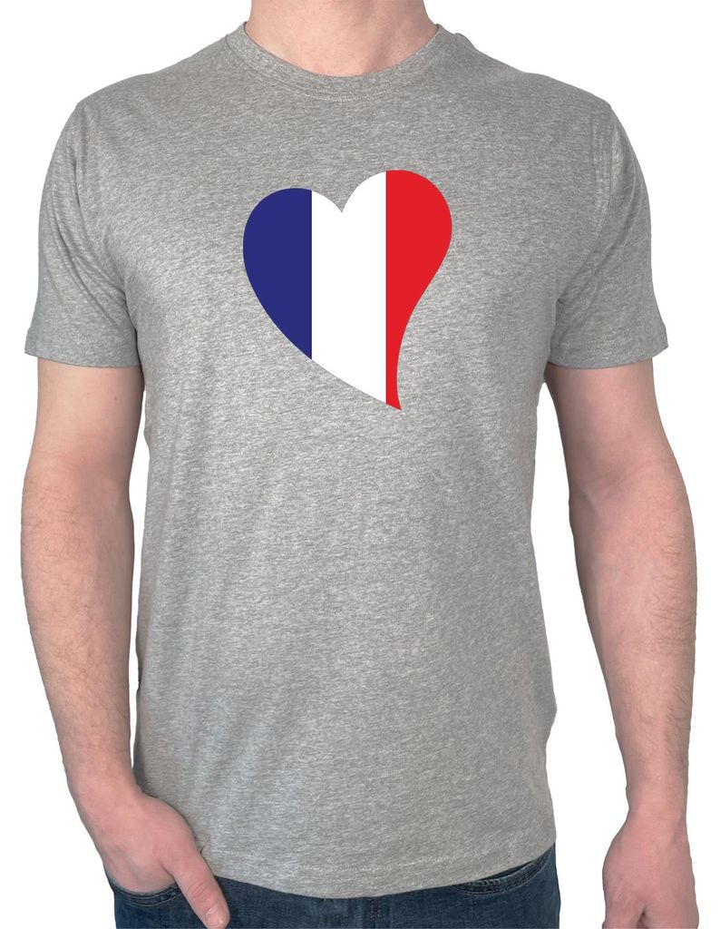 Huuraa Herren T-Shirt Frankreich Flagge Herz 3XL Sport Grey Bio Baumwolle Fairtrade Herrenshirt Geschenkidee