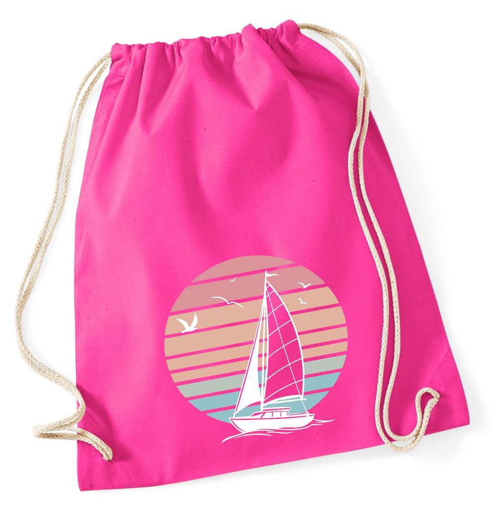 Huuraa Turnbeutel Segelboot segeln 12 Liter Fuchsia Baumwolle Rucksack Geschenkidee