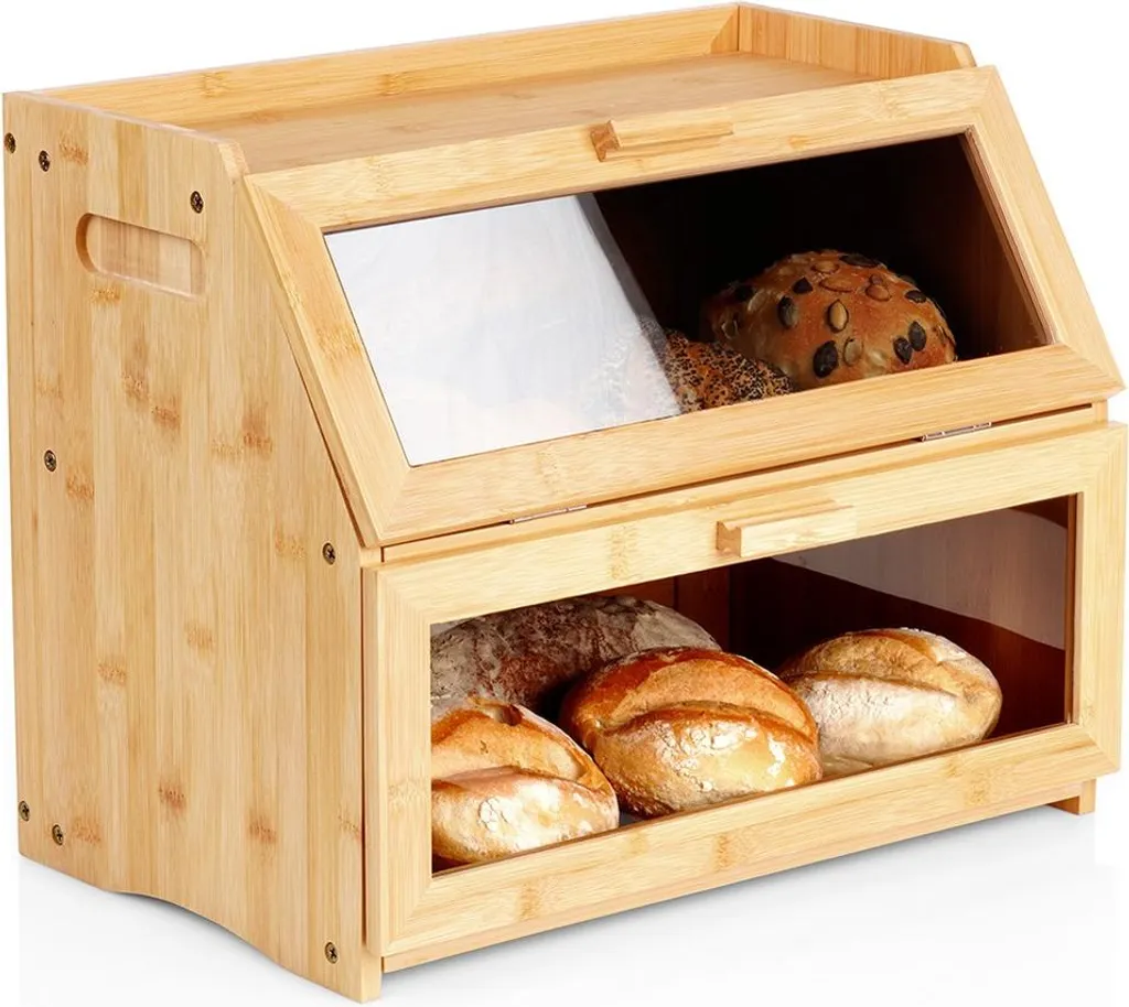 Cestino Pane Vilde in Bambù: Contenitore Moderno a 2 Piani Grande