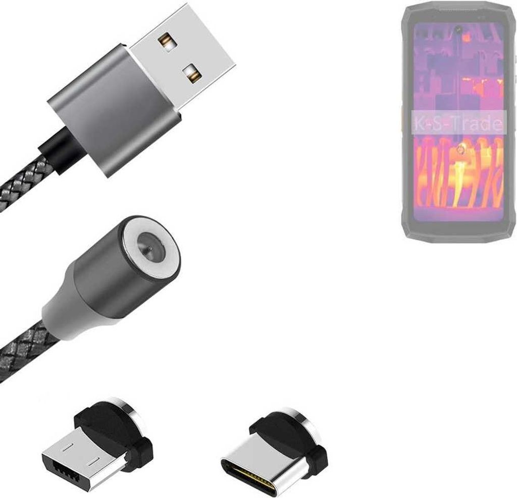 K-S-Trade Hochwertiges Magnet-Lade-kabel Sync-Kabel Daten-Kabel kompatibel mit Ulefone Armor Mini 20 Pro mit USB-Typ-C-Anschluss und