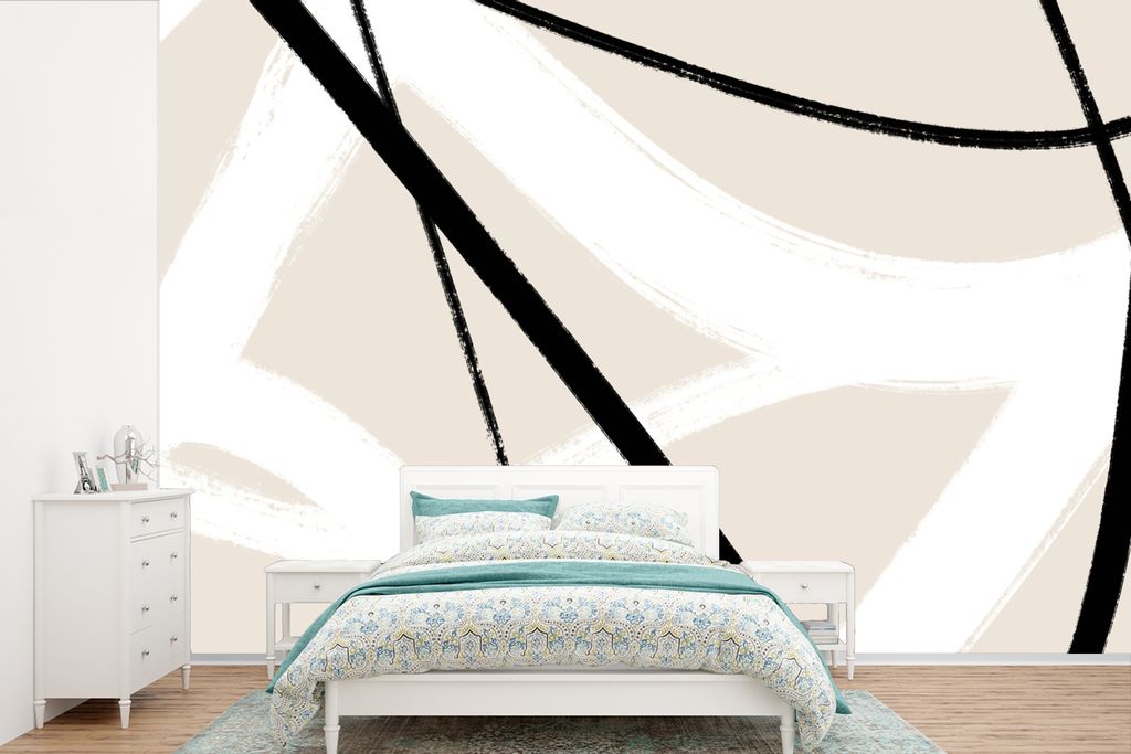 MuchoWow Fototapete für Wohnzimmer oder Schlafzimmer Wandtapete Vinyl Motivtapete Linie - Abstrakt - Minimalismus - Pastell - 600x400 cm - Vinyl...