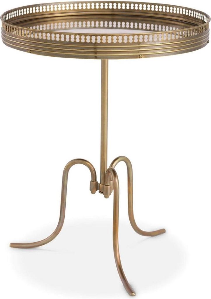 Casa Padrino Luxus Beistelltisch Vintage Messing Ø 46 x H. 56,5 cm - Runder Messing Tisch mit antikem Spiegelglas - Wohnzimmer Möbel - Luxus Möb...