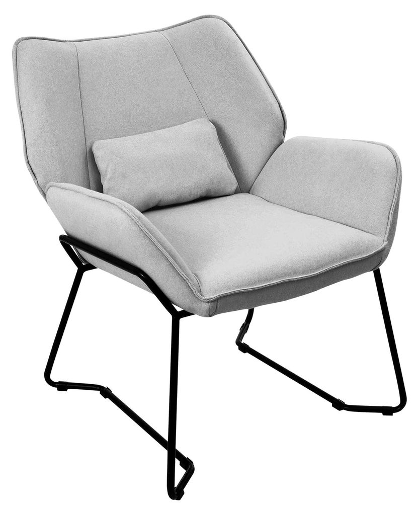 ML-Design Loungesessel Hellgrau, Relaxsessel mit Leinenbezug und schwarzen Metallbeinen, Wohnzimmerstuhl mit Armlehne und Rückenlehne, Polsterstuh...