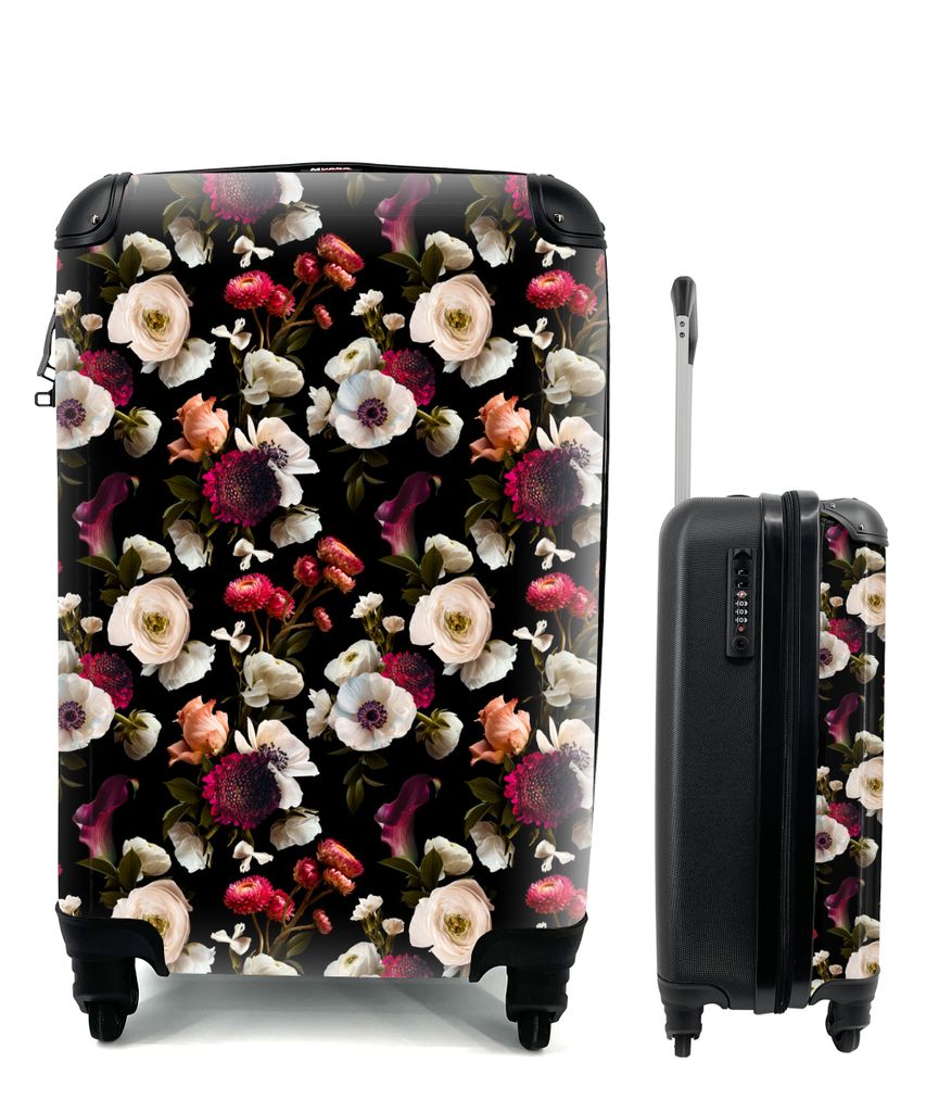 MuchoWow Koffer Handgepäck Trolley Rollkoffer Kleine Reisekoffer mit 4 Rollen - Blumen - Farben - Muster - Cabin Size < 55x40x23 cm & 55x40x20 c...