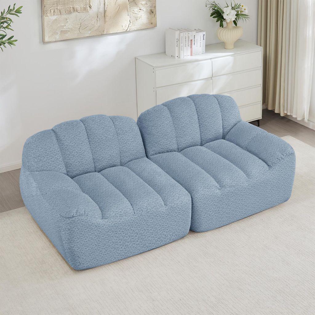 Modulares 2-Sitzer Sofa Muschelform 32D Schaumstoff Couch Lounge-Set Wohnlandschaft rahmenlose Sitzgruppe tiefe Sitzfläche mit Fleecebezug für Wo...