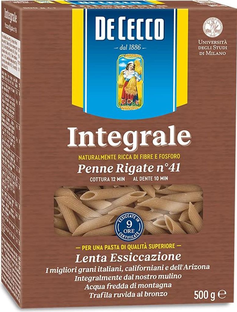 5X Pasta De Cecco Penne rigate integrali n. 41 Whole Wheat Grain Italian Pasta 500g 100% Italian