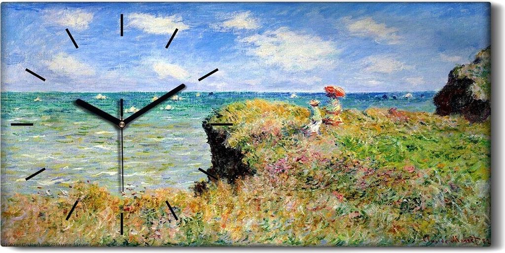 Leinwand Uhr Küche Wohnzimmer Bild 60x30 Der Klippen Weg bei Pourville - schwarze Hände