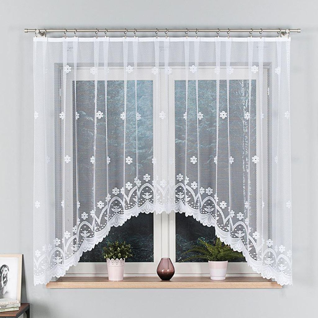 FLORENTYNA - Fertiggardine aus Jacquard mit Schnitt unten - 330 x 160 cm - weiß
