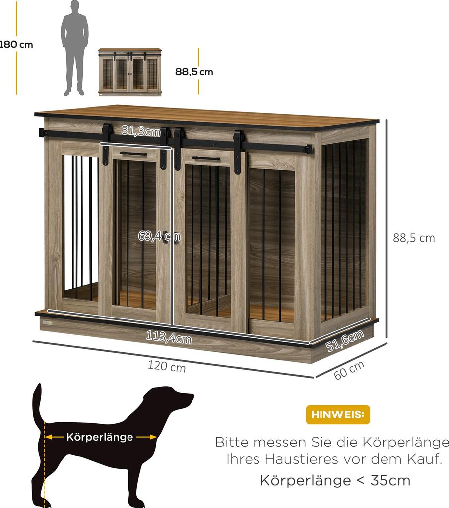PawHut Hundekäfig, Hundehütte, Haustierkäfig mit Zweiraum, Produktbild 