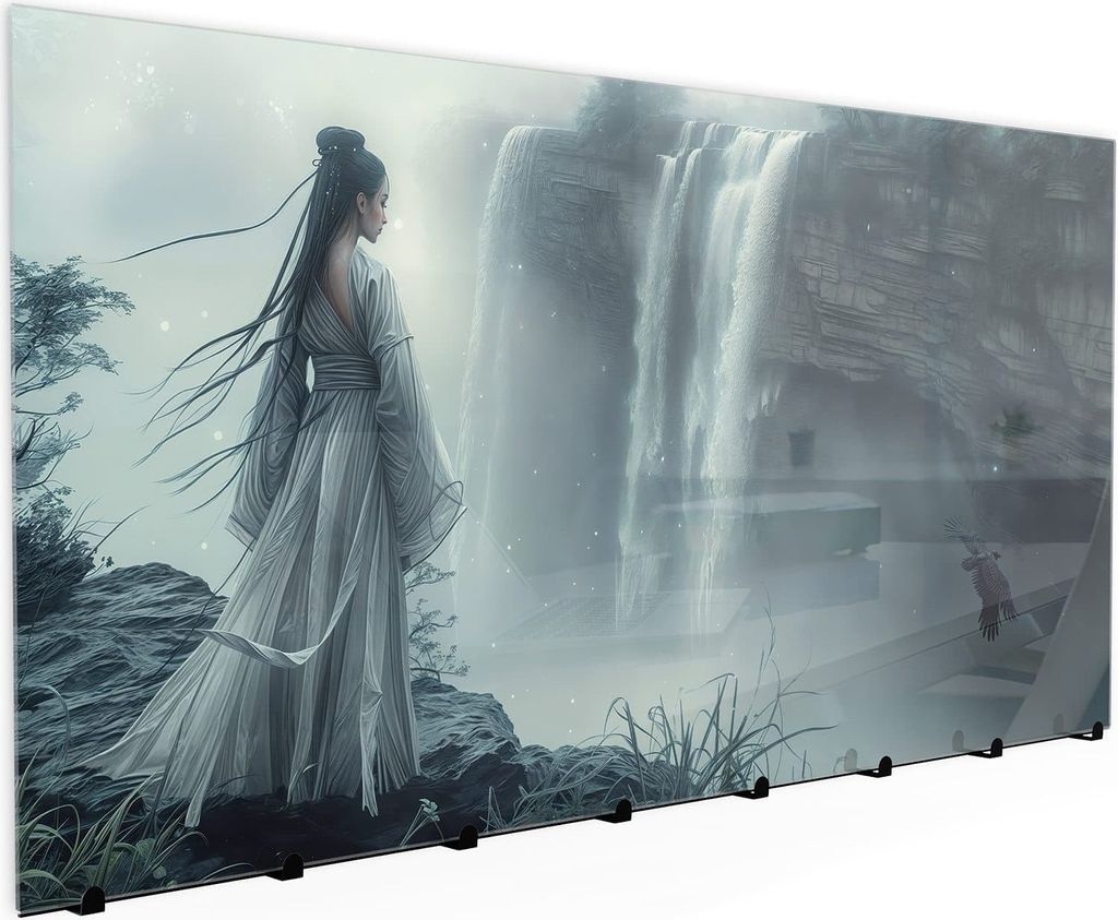 Wandgarderobe mit Magnetwand & Memoboard aus Glas Frau Am Wasserfall