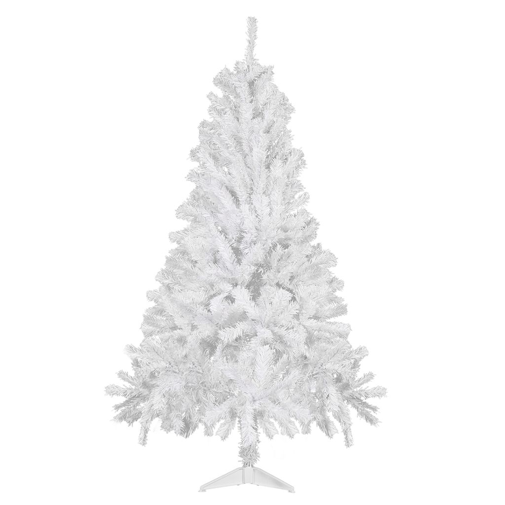 A white artificial Christmas tree on a white background.