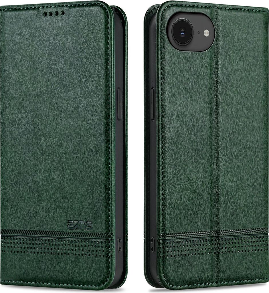 Leder Hülle für iPhone 16e/iPhone 17e, Klapphüllen Brieftasche Magnetverschluss Ständer Schutzhülle Grün