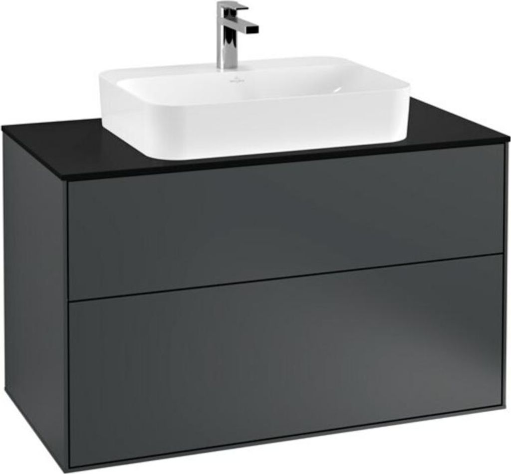 Villeroy & Boch Finion Waschtischunterschrank, 2 Auszüge, mit integrierter Beleuchtung, 1000x603x501mm, Glass Black Matt, G35200HG