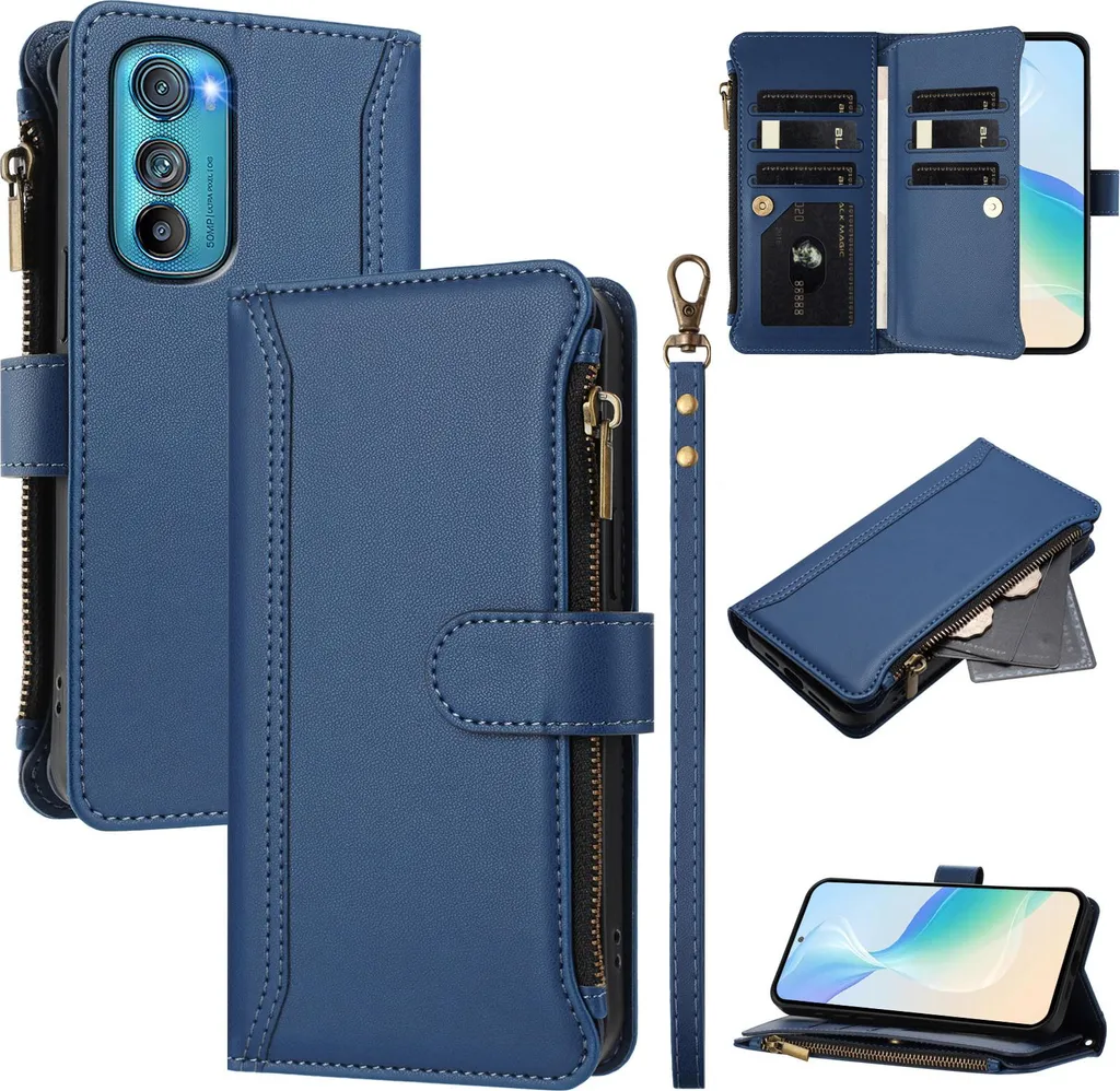 Custodia Motorola Moto Edge 30 con Tasca Zip - Blu Business