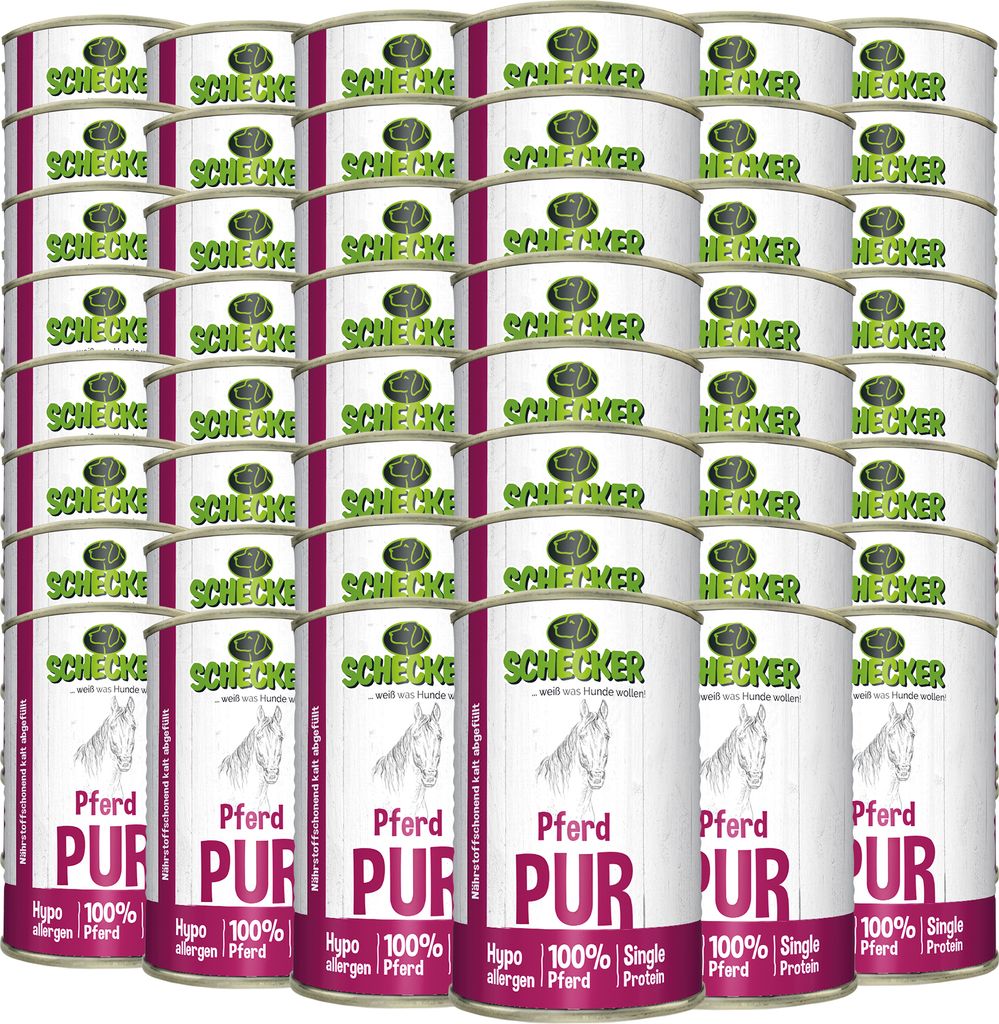 48x410g Schecker Nassfutter - 100% Pferd pur - getreidefrei - hypoallergen - echte, reine Qualitätsware