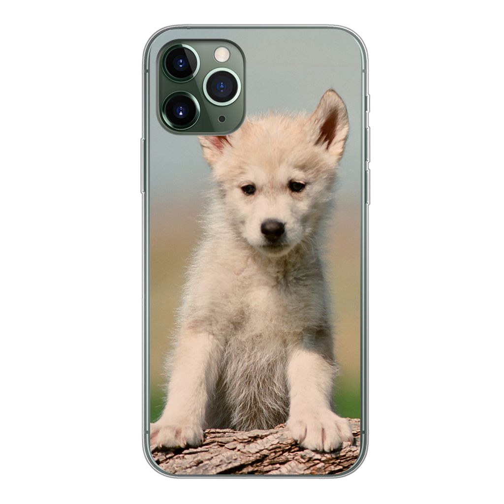 MuchoWow Handyhülle Schutzhülle Hülle für iPhone 11 Pro Wolf - Kind - Holz Silikon Softcase Handy Hülle - Handy