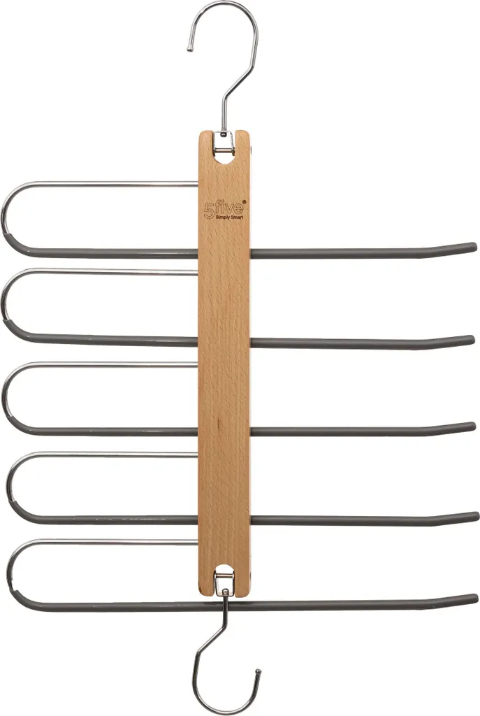 Cintre gain de place multiple pour 5 pantalons en bois naturel verni