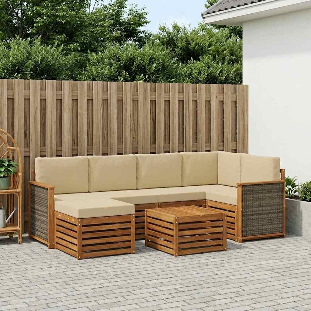 Möbel Ecksofa Set 6 pcs Natur Massives Akazienholz und PolyesterGartensofas - Gartensofas c1882
