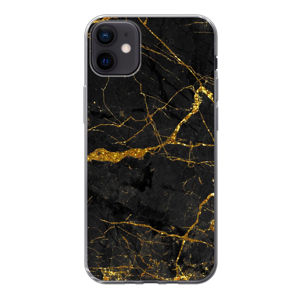 MuchoWow Handyhülle Schutzhülle Hülle für iPhone 12 mini Marmor - Gold - Schwarz - Marmoroptik - Luxus - Glitzer Silikon Softcase Handy Hüll...