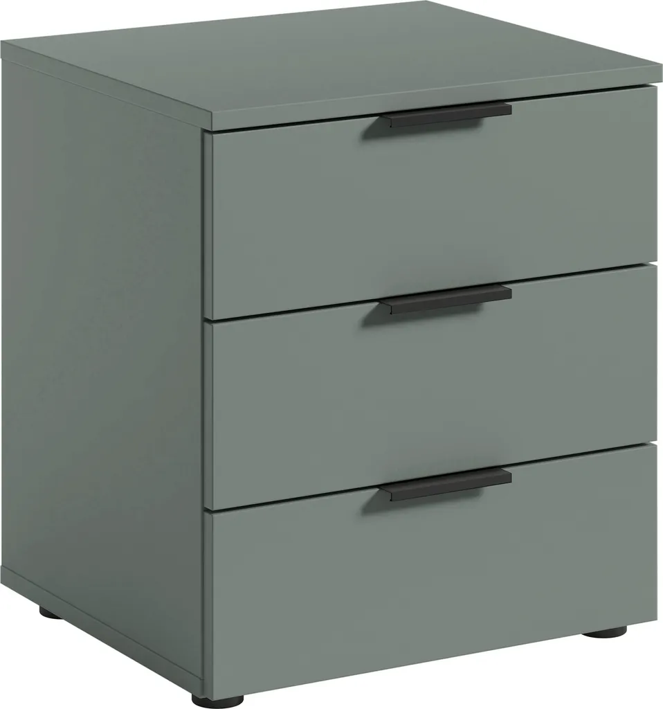Table de chevet Linz sauge, la solution pour lit boxspring avec 3 tiroirs