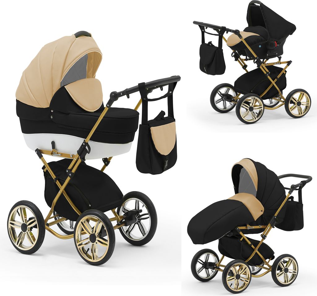Klassischer Kinderwagen Sorento Gold 4 in 1 inkl. Sportsitz und Autositz in 19 Farben