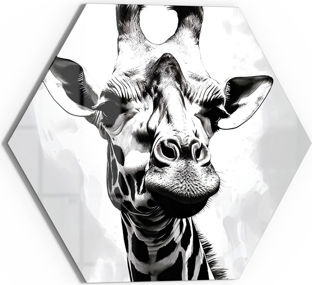 DEQOART Glasbild Echtglas 55x48 cm 'Monochromer Giraffenblick' Wandbild Bild modern Deko