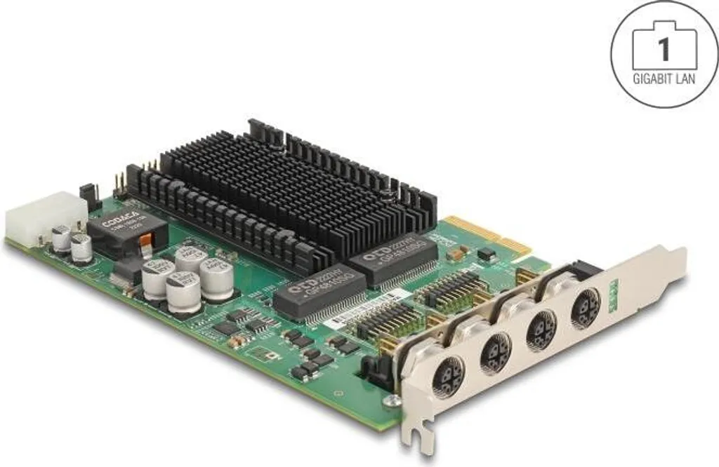 Delock Carte PCI Express x4 vers 4 x M12 Gigabit LAN PoE+ 4 ports 89454