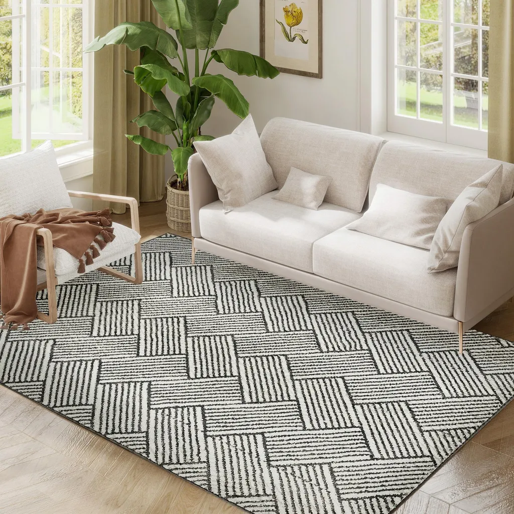 Grand tapis gris 200 x 140 cm hypoallergénique pour chambre et salon chic