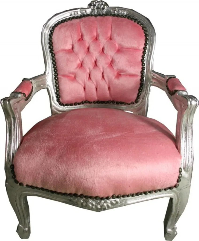 Chaise baroque enfant rose et argent idéale pour cadeau de naissance