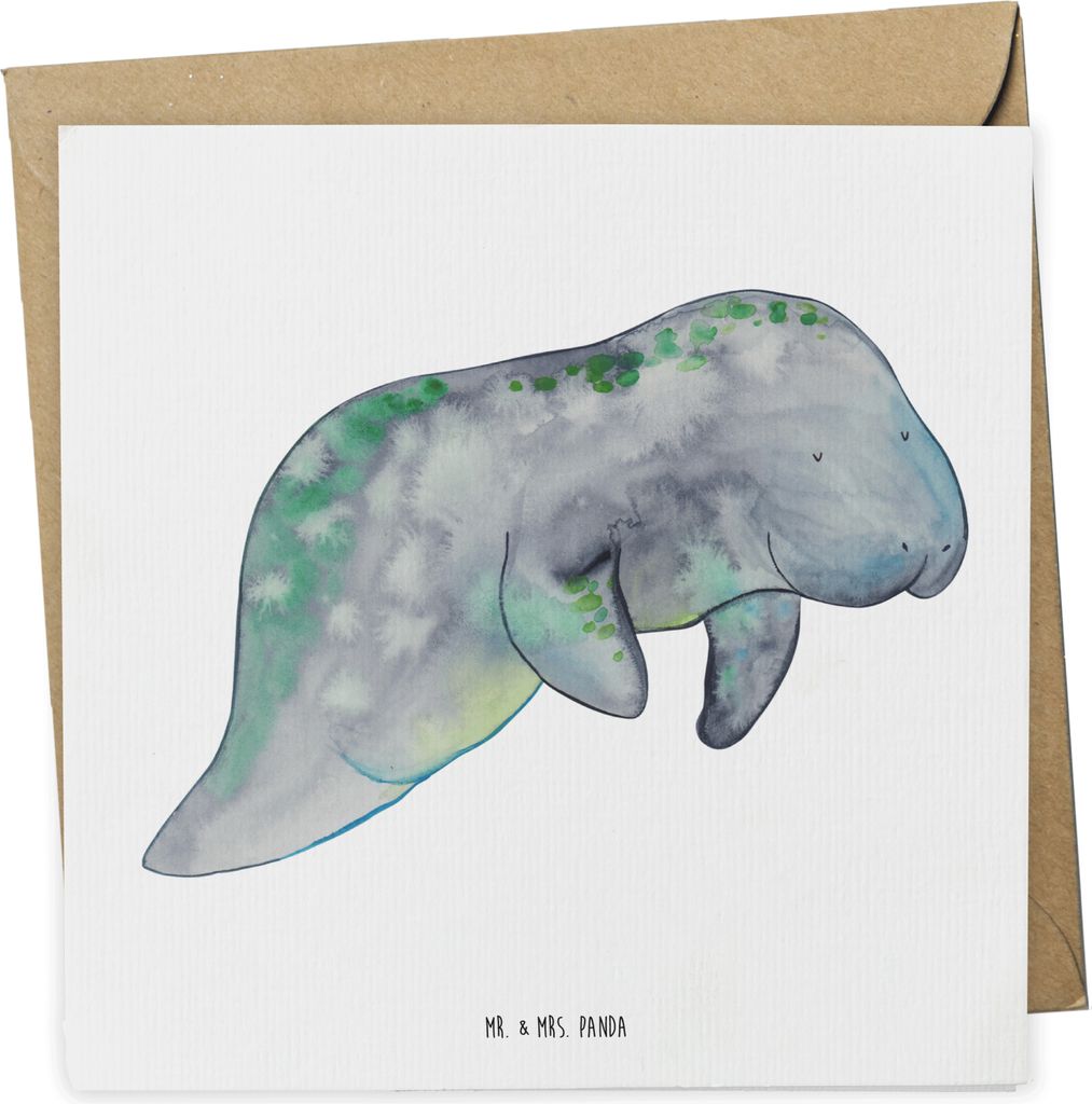 Mr. & Mrs. Panda Glückwunschkarte Seekuh Chillen - Weiß - Geschenk, Grußkarte, Süßigkeiten, Diät, doppelkarte, anlasskarte, Klappkarte, Zucke...