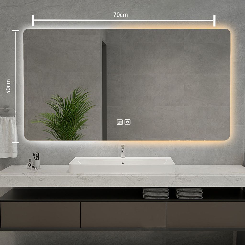 360Home Rechteckiger HD Smart Spiegel – Multifunktionaler Spiegel LED Spiegel Smart Spiegel Wasserfester Spiegel 50*70cm 【YSJ158】