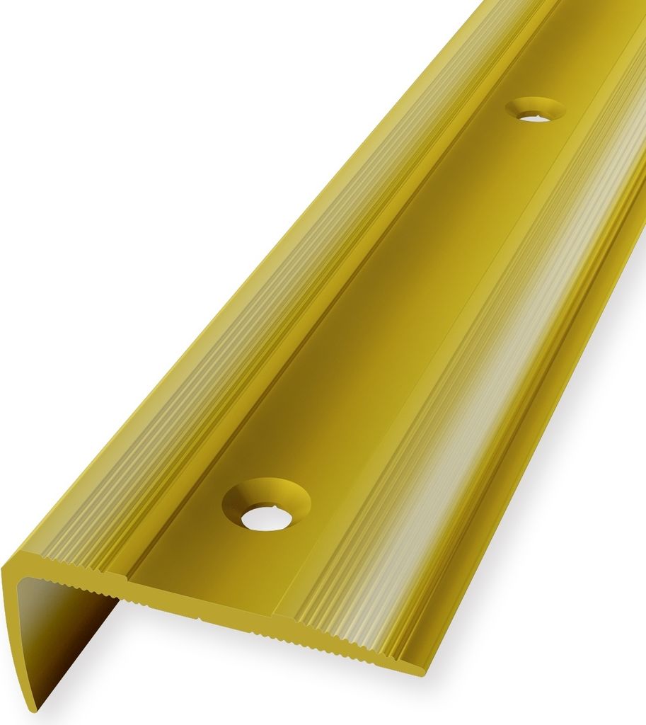 Treppenkantenprofil 16 x 38 x 2500 mm Winkelprofil Einfasshöhe 0 - 14 mm Messing Poliert Geriffelt Versenkt Gebohrt Messing Küberit