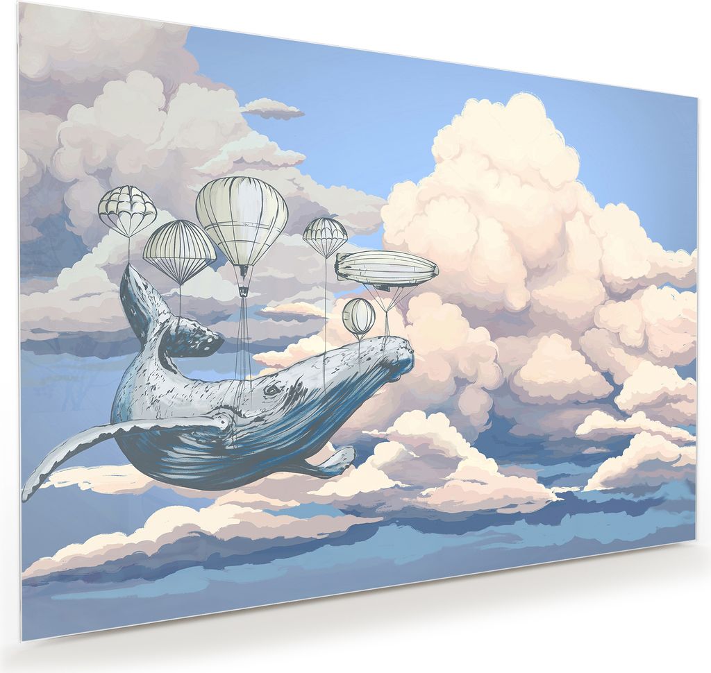 Glasbild Wandbild Bunter Himmel Wal 100x70cm in XXL für Wohnzimmer, Schlafzimmer, Badezimmer, Flur