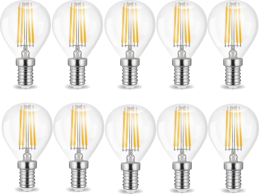 10 x 4w E14 LED Birne Filament Leuchtmittel mit klarem Glas G45|Ø45x78mm|Kaltweiß|470 Lumen
