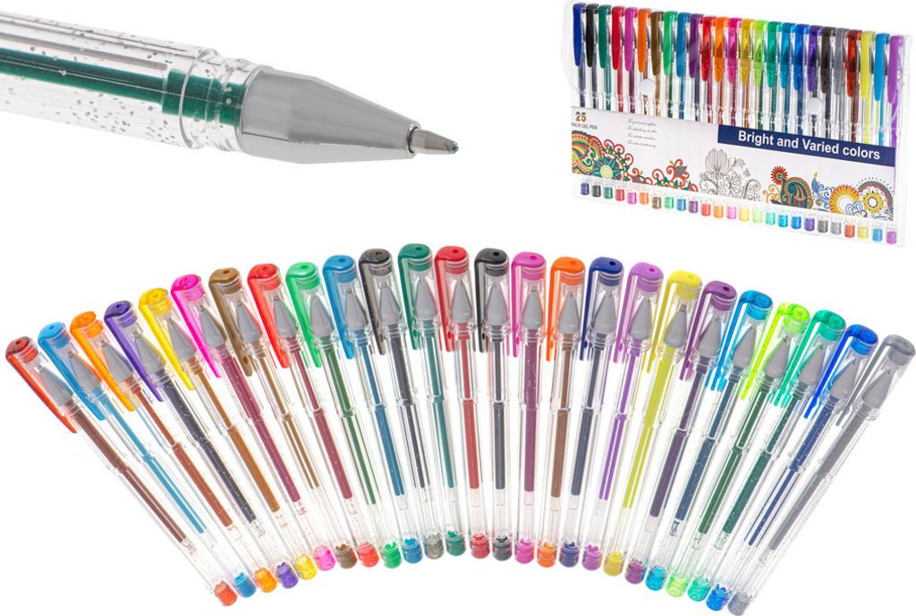 Farbige Glitzer-Gelstifte im Set mit 25 Stück. Produktbild 