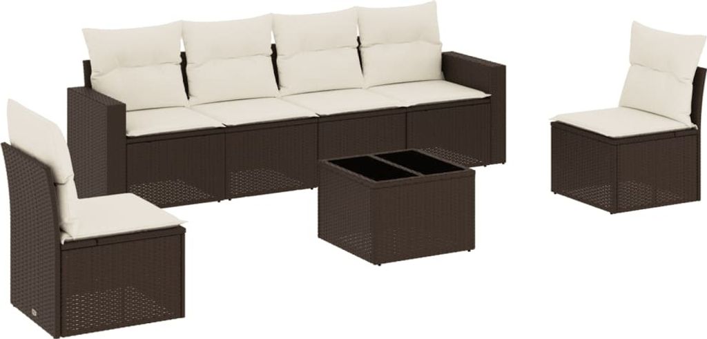 (Robust Möbel) 7-tlg. Garten-Lounge-Set - elegantes Design - Sitzgruppe/Gartengarnitur - mit Kissen Braun Poly Rattan - Terassenmöbel DEMöbe...