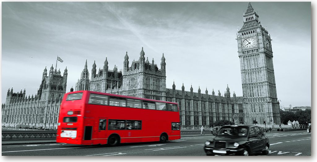 Tulup Glas-Bild -140x70- Wandkunst Dekorative Wand für Küche & Wohnzimmer - Sehenswürdigkeiten & Architektur - London Bus - Rot