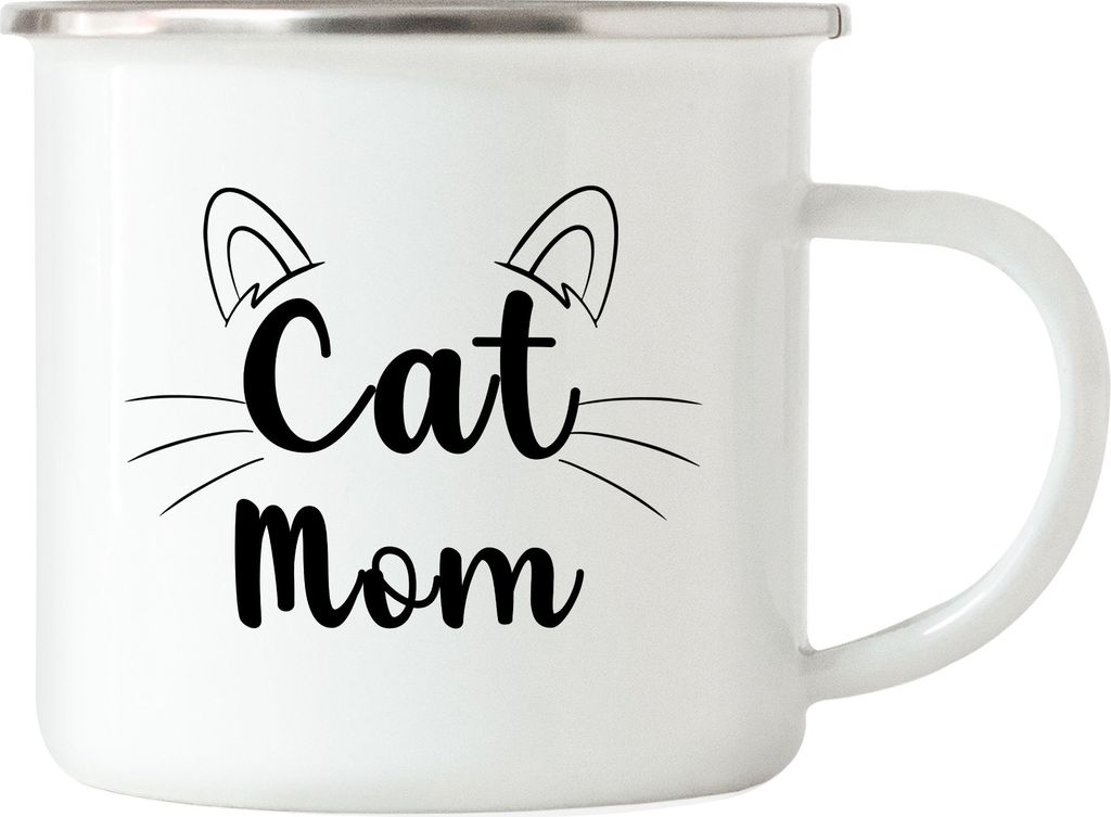 Cat Mom Emaille-Tasse Katzen-Mama Geschenk Katzenliebhaber Katzenbesitzer Katzen Kätzchen Kaffeetasse